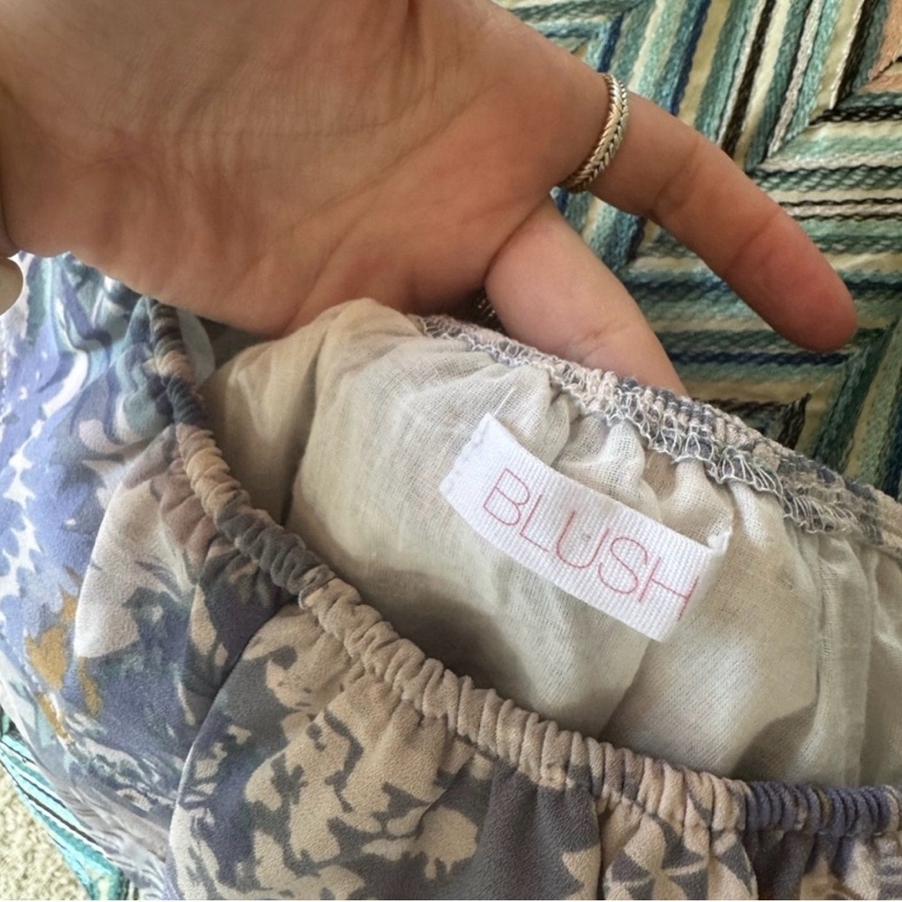 Blush Strapless Floral Crop Top in Beige and Blue - Picture 3 of 5